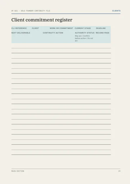 Client commitment register
